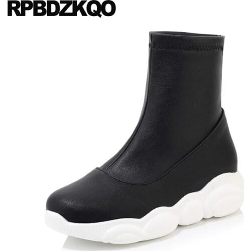 Black Women Ankle Boots 2021 Round Toe Waterproof Muffin 12 44 Big Size Platform Harajuku Flatform Plus 13 45 Shoes European
