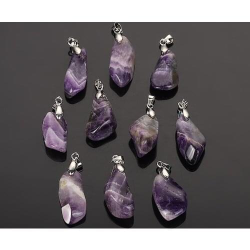 Reiki Healing February Birthstone Natural Amethysts Pendants Purple Quartz Raw Crystal Nuggets Irregular Quartz Pendants Women