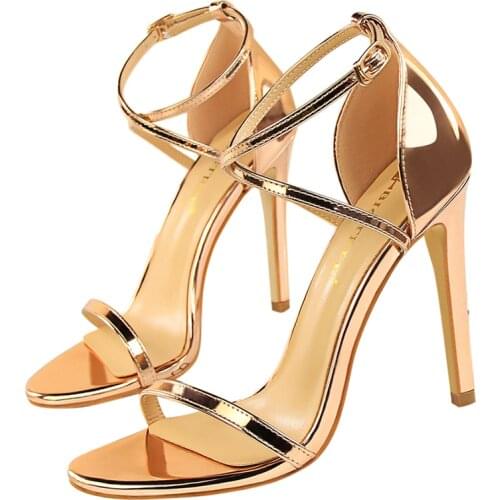 2021 Women 8cm 11cm High Heels Strap Low Heels Sandals Roman Nude Gold Red Fetish Lady Gladiators Summer Stiletto Stripper Shoes