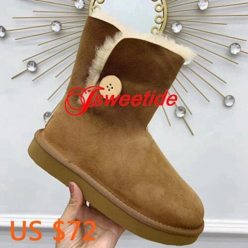 High Quality Wool Snow Boots Women Genuine Leather Round Toe Platform Winter Brand Ladies Handmade warm Ankle Shoes