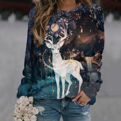 40#Womens Sweatshirt Christmas Sweatshirt Casual Loose Pullover Top Harajuku Selfie Oversize Female Clothes for Womens Fashion