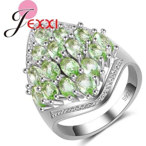 High Quality Green Finger Rings Paved Oval Crystal 925 Sterling Silver for Women Girls Engagement & Wedding Jewelry