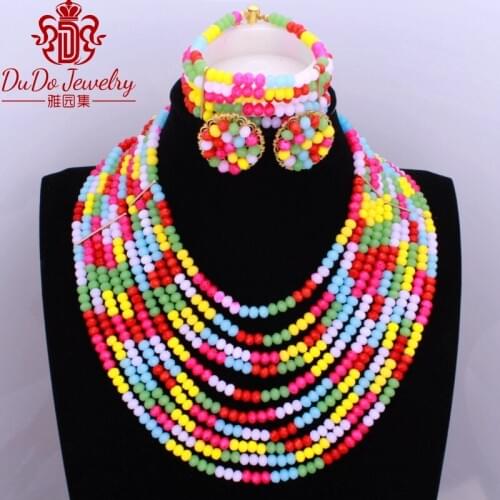 10 Layers Colorful Vintage African Beads Crystal Bridal Jewelry Sets Multi Color Wedding Engagement Jewelry Set Fashionable 2017