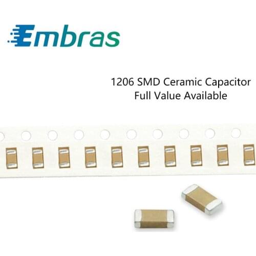 100Pcs 1206 SMD Capacitor Electronics Sets 1pF-180pF 5% 10% 3216 4pF 4.7pF 39pF 75pF 50V 6R8C 121K MLCC Full Value Available DIY