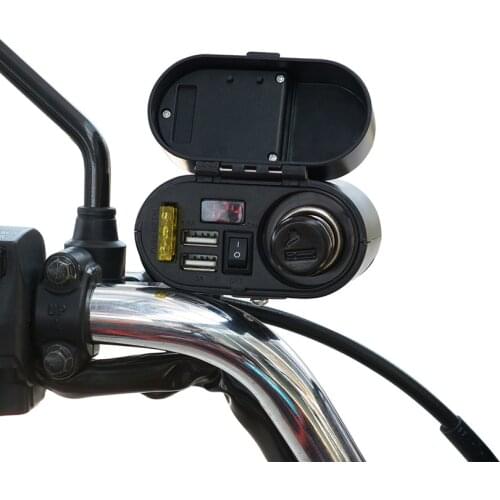 Motorcycle Cigarette Lighter Adapter Socket Cigarette Lighter Splitter with LED Clock, Dual USB Car Charger On/Off Switches 12V