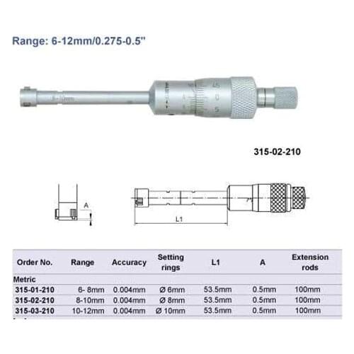 Free Shipping Three-point Internal Micrometers 10-12mm.0.425-0.5inch.315-03-210