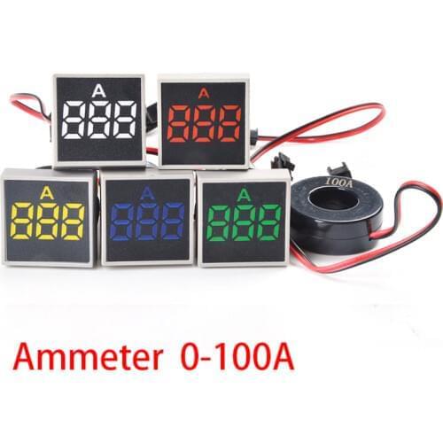 22MM 0-100A Digital Ammeter Current Meter Led Lamp Square Signal Light Current Tester Digital Panel Indicator
