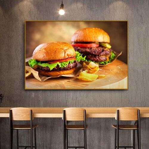 Home Decor Modern Posters and Prints Living Room Hamburger Food Canvas Paintings Wall Art Restaurant Kitchen Decoration Picture