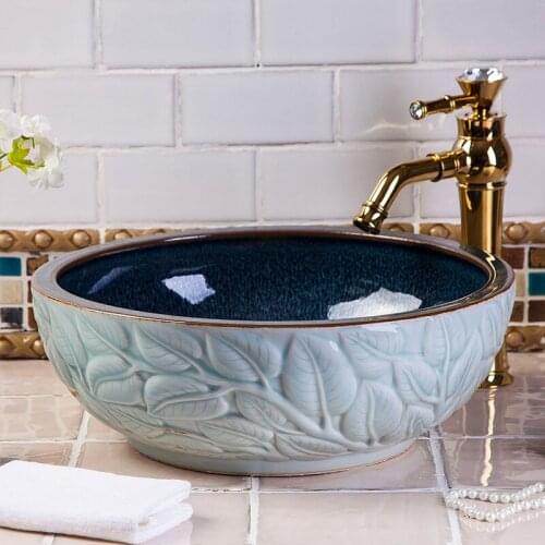 Europe Vintage Style Countertop Basin Sink Handmade Ceramic Bathroom Vessel Sinks bowl wash basin hand painted bathroom sinks
