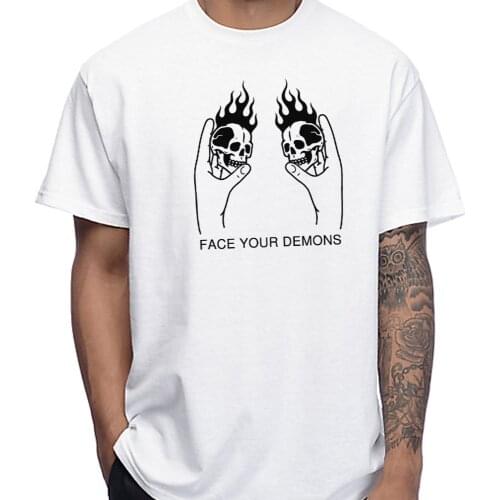 Skull Flame Mens Hip Hop Streetwear T Shirt Harajuku Man Cool Fashion Tshirt Demons Gothic T-Shirt Cotton Short Sleeve Tee Tops