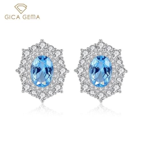 GICA GEMA Women Sapphire Earrings Real 925 Sterling Silver Oval Earrings 14*11mm Wedding Promise Engagement Fine Jewelry Gifts