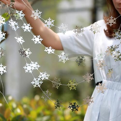 4M Shining Paper Snowflake String Snow Garland Christmas Tree Decorations New Year Xmas Fairy Party Decor Wall Haning Supplies