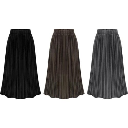 Hot Style Plus Size Womens Velvet Elastised Waist Pleated Skirts Autumn Winter New Casual Versatile Skirt