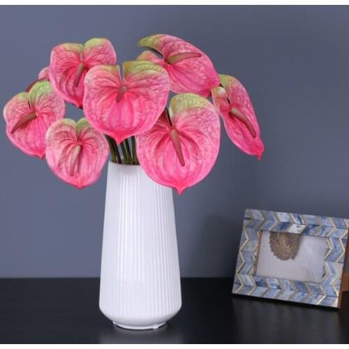 Artificial plants Red Green White Anthurium Leaves for Home Office Wedding Decor