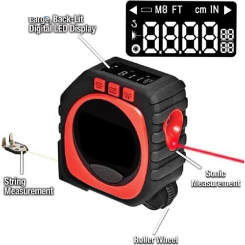 3 In 1 Measuring Tape With Roll Cord Mode High Accuracy Laser Impact Professional Tool LED Digital Display