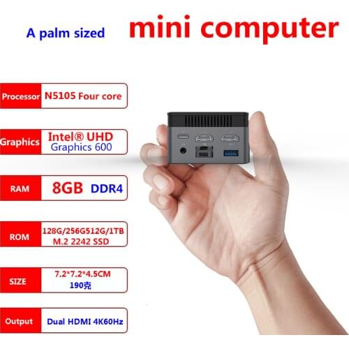 M1T Windows 10 Mini PC Box Intel Celeron J4125 Quad Core LPDDR4 8GB RAM 128GB 256GB 512GB SSD USB-C Smart Mini Computer PK GK3V
