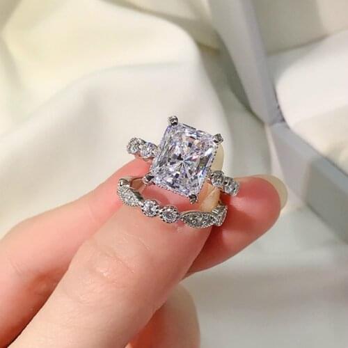 Classic Wedding Ring Solid 925 Sterling Silver Cocktail For Women Exquisite Jewelry Bridal Set