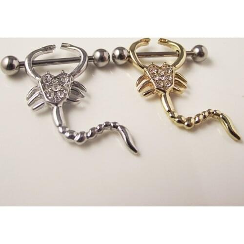 2piece Stainless Steel Gold Scorpions Love Nipple Ring Shield Rings Body Piercing Jewelry Barbell Rings Women