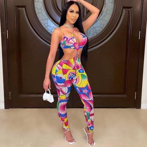 Felyn 2020 New Arrival Famous Brand Jumpsuits Print Spaghetti Strap Hollow Out Sexy Party Bodycon Rompers