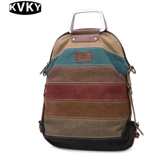 KVKY Canvas Backpack Female Large Capacity School Bag For Teenage Girls Multifunction Travel Backpacks Women School Bags Mochila