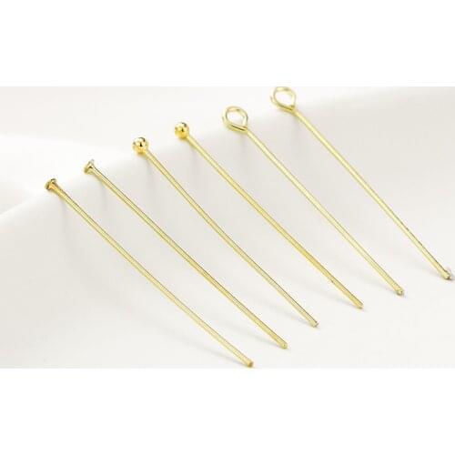 14K Real Gold Plated Copper Metal Needle Eye Pin Ball Head Pin Flat Head Pins For DIY Jewellery Making Components Pins Material