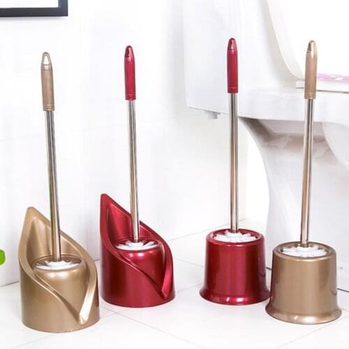 Stainless Steel Long Handle With Base Toilet Brush Set Round Durable Toilet Brush Holders Cleaning Tool Bathroom Accessories Set