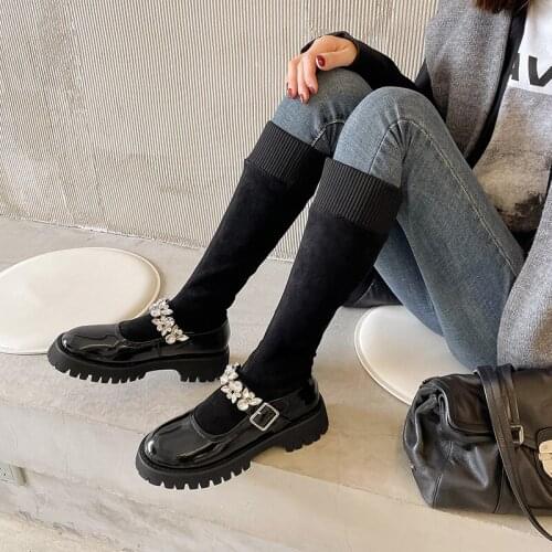 2021 New winter Stretch boots womens shoes patent leather flock brand crystal decoration motorcycle boots bottes femme