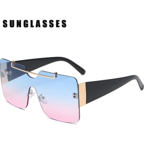 Fashion Rimless One-piece Women Sunglasses Square Big Frame Trendy Street Shooting Sunshade UV400 Protective Gafas De Sol