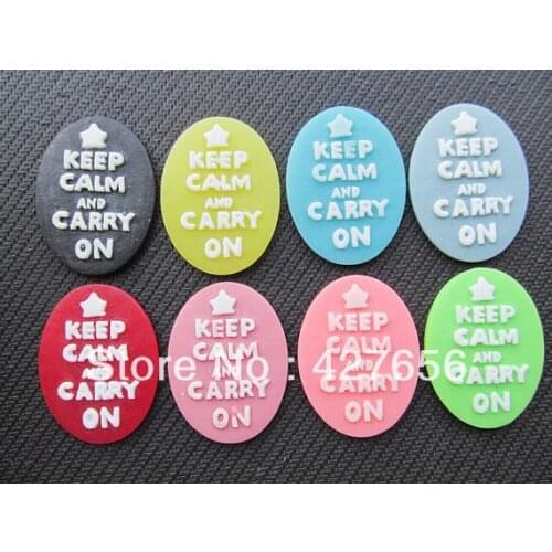 8pcs Good Quality Oval Flatback Resin Cabochon Charm Finding,Caved "Keep calm and carry on",Phone Decoration Kit,DIY Accessory