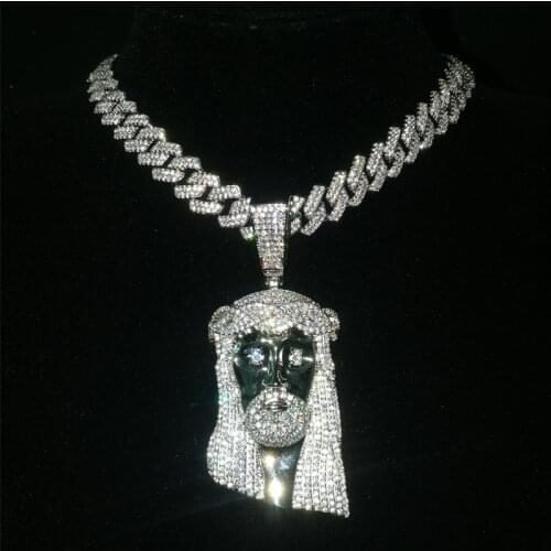 Iced Out Jesus Christ Portrait Pendant Necklace Hip Hop Micro Pave Zircon Religious Jewelry With 24 Inch Rope Chain