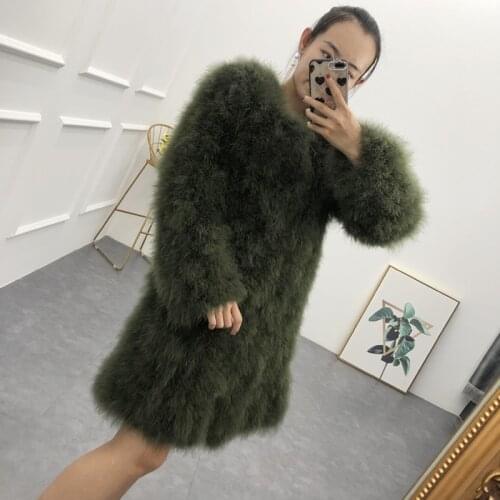Natural turkey feather coat long section ostrich feather outerwear ladies spring autumn winter feather overcoat female