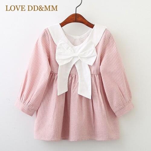 LOVE DD&MM Girls Dresses Childrens Wear Cute Doll Collar Bow Striped Long-Sleeved Princess Dress For Baby Kids Clothing Costume