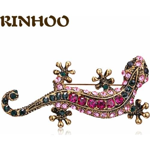 RINHOO Multicolor Rhinestones Chameleon Gecko Brooches for Women Crawl Animal Brooch Bar nightclub Dress Party Jewelry