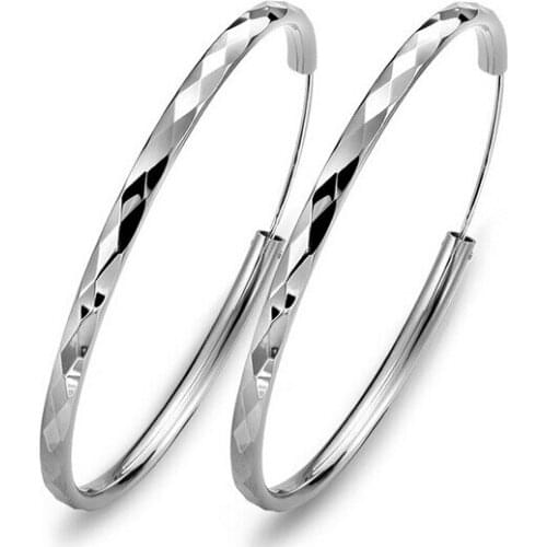 Hainon Silver Color Hoop Earring For Women Large Size Have 40 45 50 55 60mm Luxury Design Good Quality Vintage Wedding Jewelry