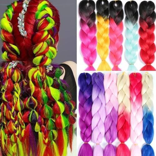 Synthetic Ombre Braiding Hair Crochet Jumbo Braids Hairstyles Braid Hair Extensions Purple Pink Green Black 100g 24inch