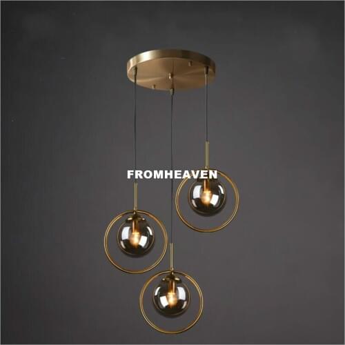 Modern Nordic Brass Color Vintage Pendant Lights Northern Europe Glass Design Lightings For Cafe & Bar Retro Loft Pendant Lamp