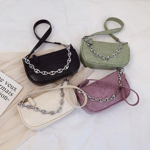 Vintage Alligator Pattern Women Shoulder Bag Casual PU Leather Thick Chain Decir Clutch Purse Fashion Solid Color Travel Handbag