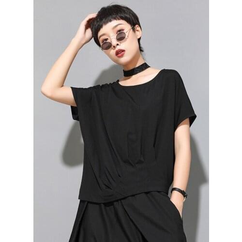 Foreign trade fashion brand personalized folding bat sleeve irregular T-shirt Street loose fashion short sleeve top female 2021