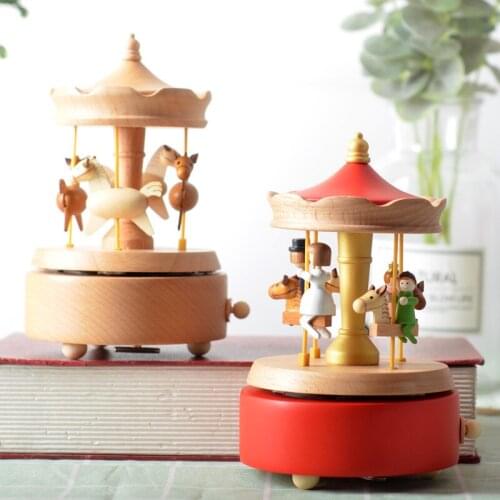 Wind Up Wooden Horse Roundabout Carousel Musical Box Kid Birthday Christmas Gif Handmade Music Box