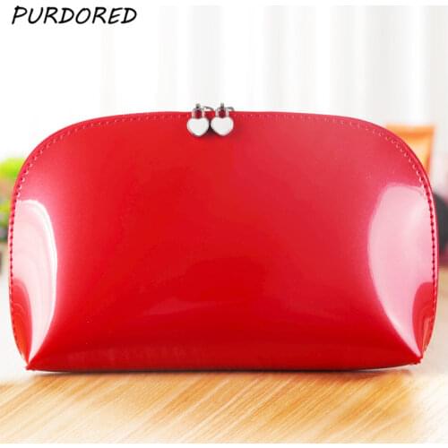PURDORED 1 pc Women Shell Cosmetic Bag Patent Leather Zipper Make Up Bags Female Travel Cosmetic Case kosmetyczka Dropshipping