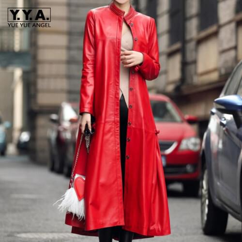 High Quality New Vogue Long Pu Leather Overcoat Jaqueta Couro Feminina Euro Fashion Black Streetwear Casaco Women Plus Size
