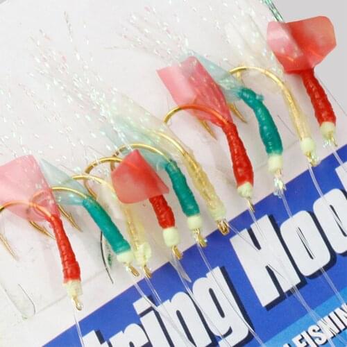 10pcs Hooks Fishing Feather Soft Lures Sea Baits Worn String Crystal Barbed Hooks Fishing Accessories Parts Tools Outdoor Sports