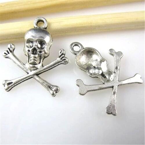 15pcs 10891 Antique Silver 24*19mm Punk Skull Head Charms Pendants Accessories For DIY Necklace Bracelet Jewelry Making