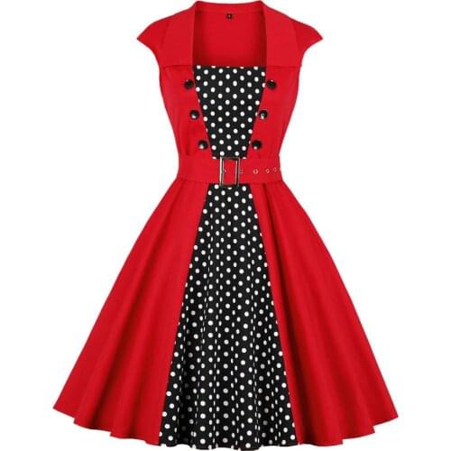 2019 Summer Women Robe Retro Vintage Tie Waist Dress 50s Rockabilly Dot Swing Elegant Tunic Vestidos Casual Party Dresses