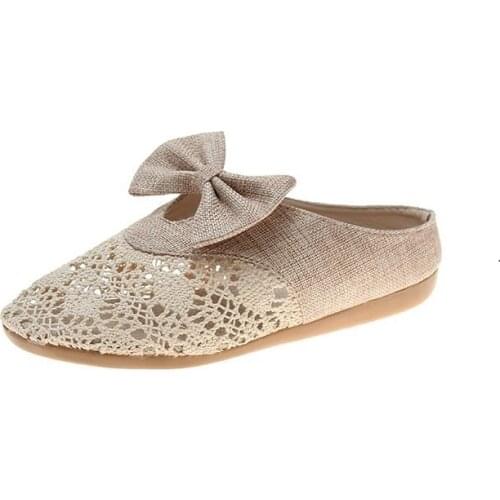 2020 South Korean New Lace Baotou mesh half Sandals womens summer hollow linen weaving lazy people wear cool Sandals outside