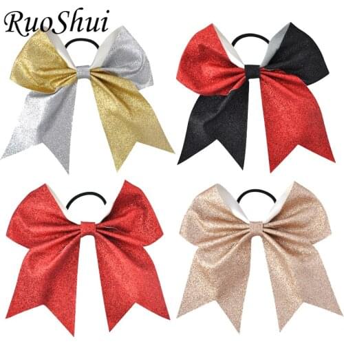 24Color 7Inch Girls Large Bling Cheerleading Hair Bow Glitter Elastic Hair Bands Ponytail Women Hair Bows Kids Hair Accessories