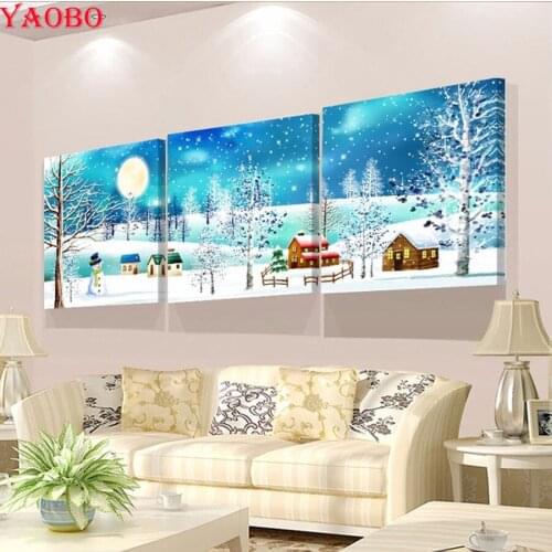 3D DIY Diamond Painting Christmas snow scene Cross Stitch kit Mosaic Crystal Diamond mazayka,Diamond embroidery 3 pcs/aet