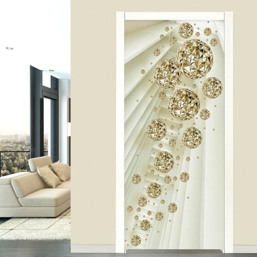 3D Door Sticker Modern Abstract Golden Ball Mural Wallpaper Living Room Bedroom Luxury Home Decor Self-Adhesive 3D Door Poster