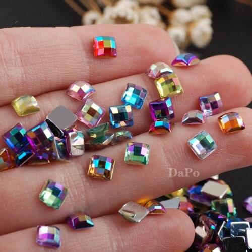 5MM 500pcs 14 kind AB Color Acrylic Square Rhinestones Non Hotfix Flat Back glitters DIY jewelry Stones