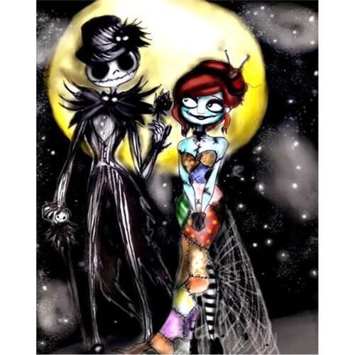 5D DIY Full Round Diamond Painting"Moon & Skull Men And Women"Cross Stitch 3D Embroidery Rhinestone Mosaic Home Decor Art Y563